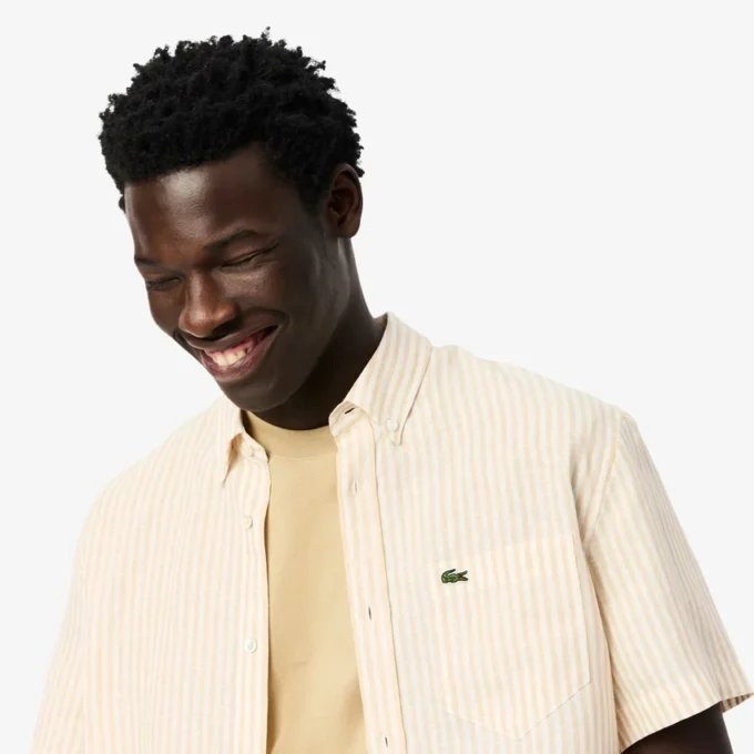 Camisa de lino de manga corta de corte regular para hombre