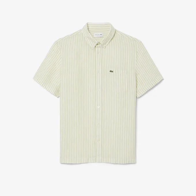 Camisa de lino de manga corta de corte regular para hombre