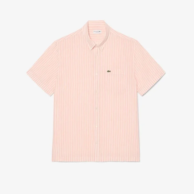Camisa de lino de manga corta de corte regular para hombre