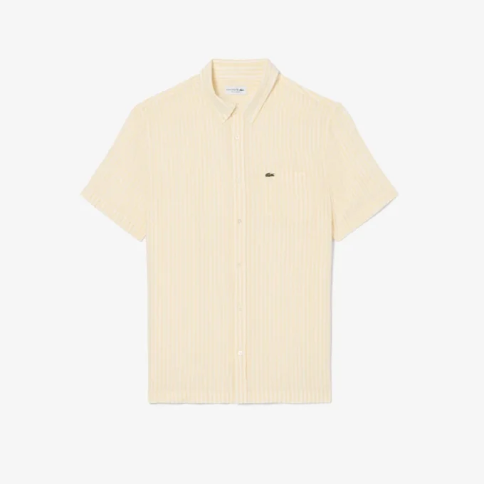 Camisa de lino de manga corta de corte regular para hombre