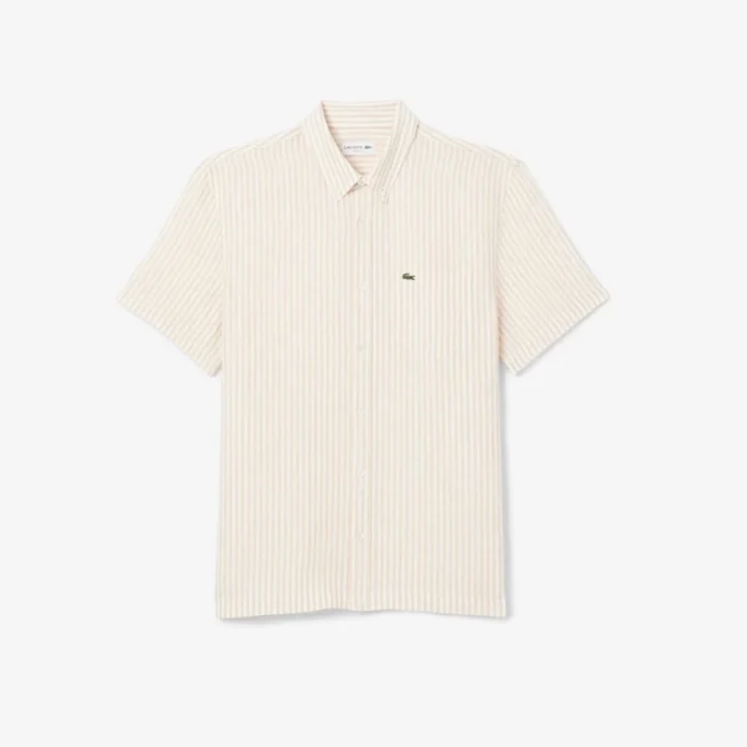 Camisa de lino de manga corta de corte regular para hombre