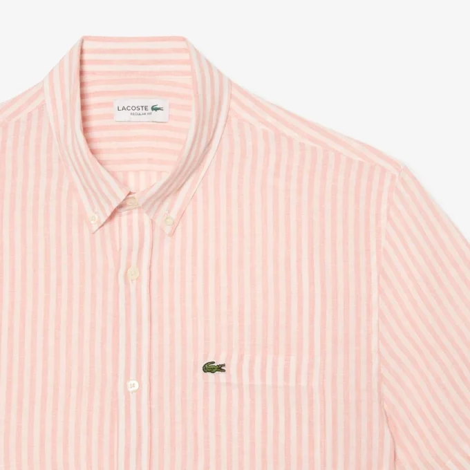 Camisa de lino de manga corta de corte regular para hombre