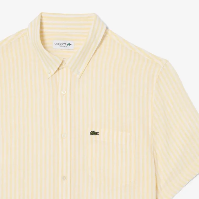 Camisa de lino de manga corta de corte regular para hombre