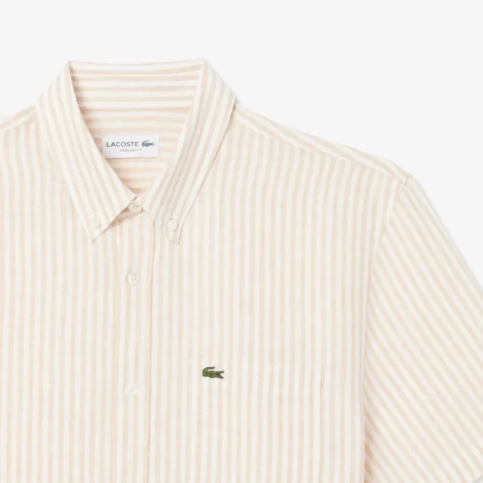 Camisa de lino de manga corta de corte regular para hombre
