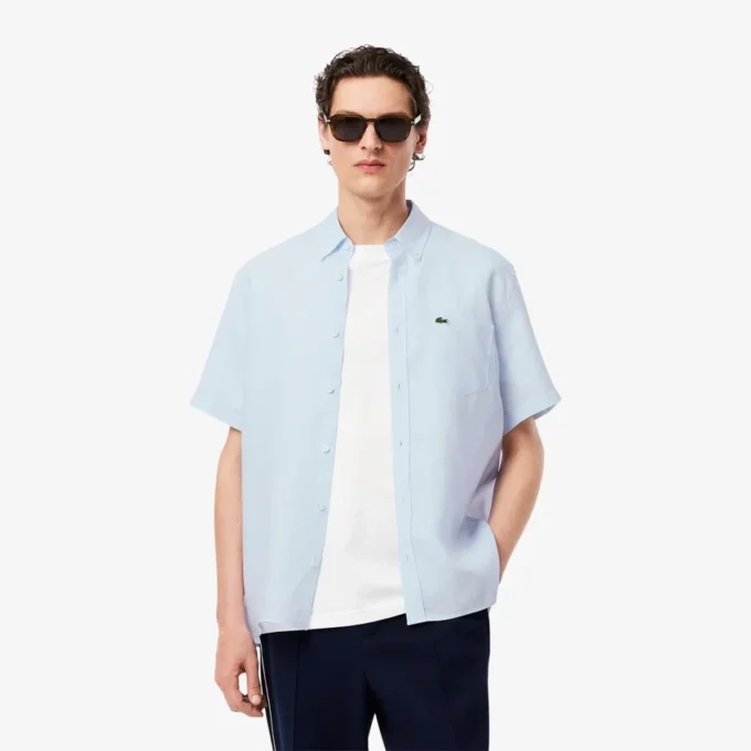 Camisa de lino de manga corta para hombre