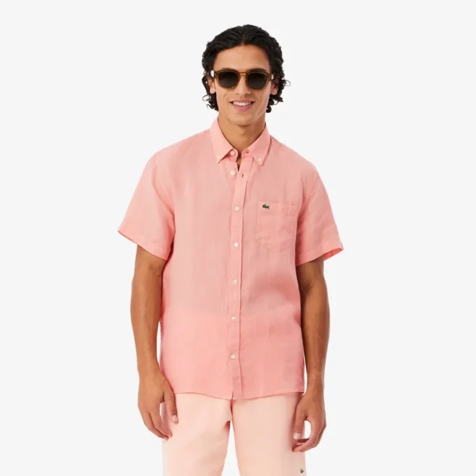 Camisa de lino de manga corta para hombre
