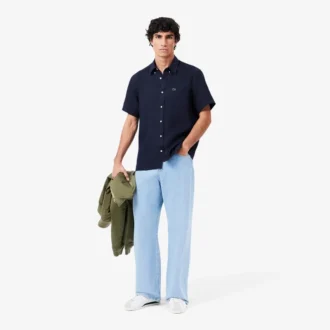 Camisa de lino de manga corta para hombre