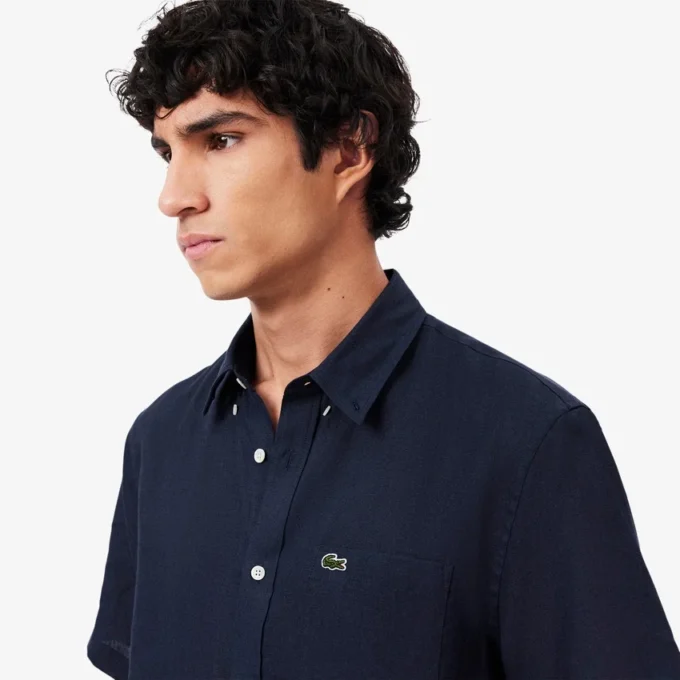 Camisa de lino de manga corta para hombre