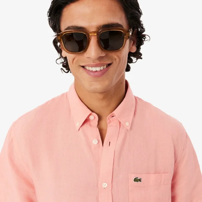 Camisa de lino de manga corta para hombre