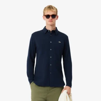 Camisa de piqué de algodón de corte entallado para hombre