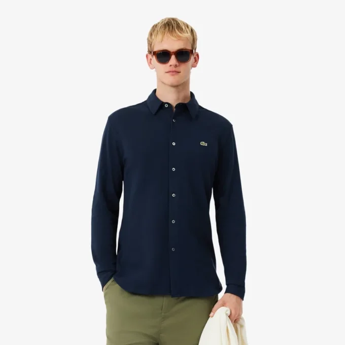 Camisa de piqué de algodón de corte entallado para hombre