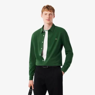Camisa de piqué de algodón de corte entallado para hombre