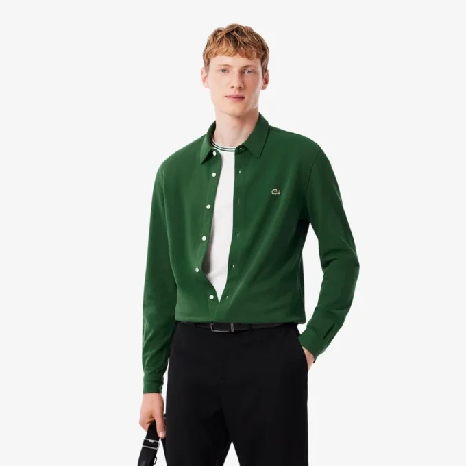 Camisa de piqué de algodón de corte entallado para hombre