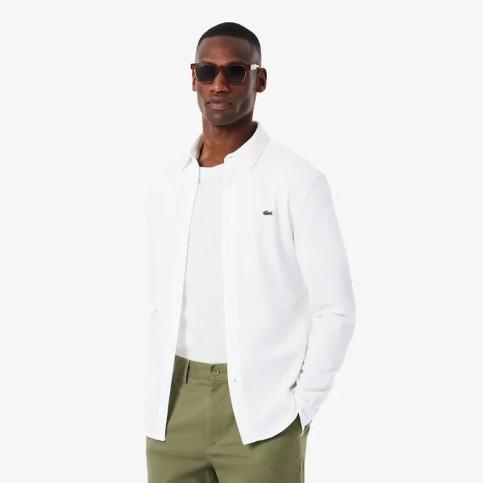 Camisa de piqué de algodón de corte entallado para hombre