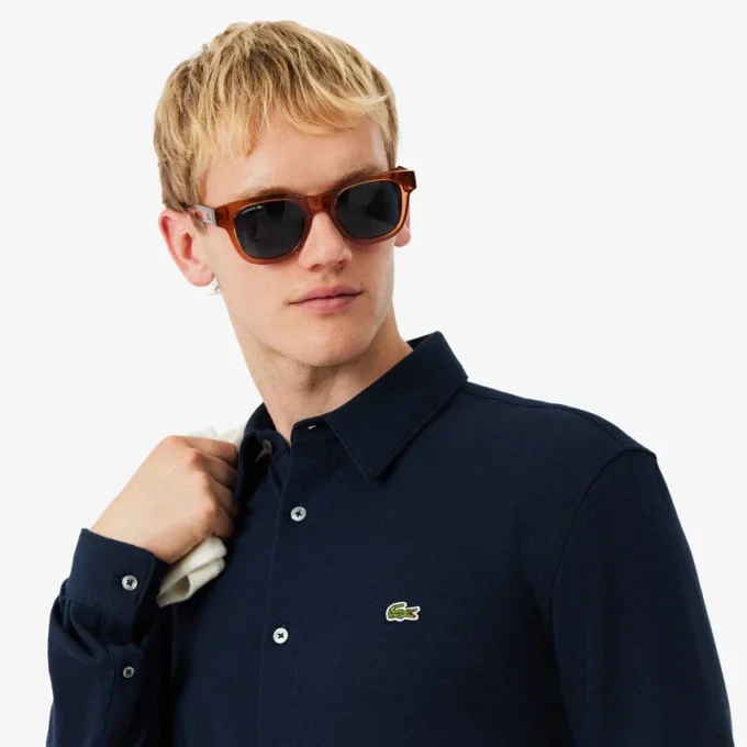 Camisa de piqué de algodón de corte entallado para hombre