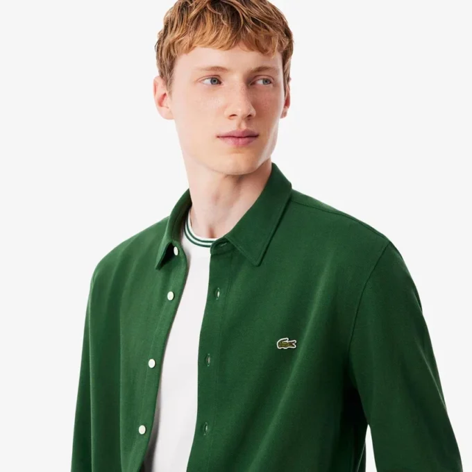Camisa de piqué de algodón de corte entallado para hombre