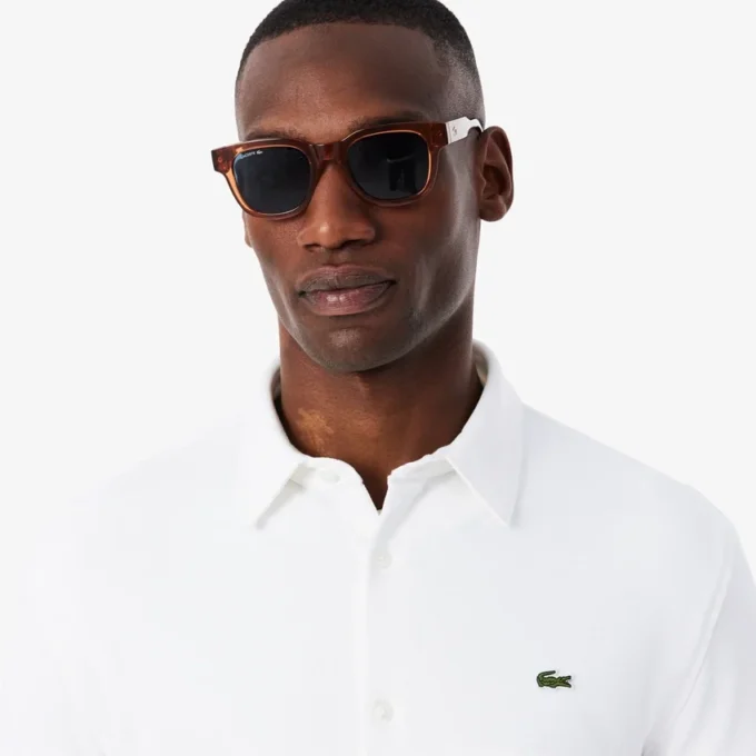 Camisa de piqué de algodón de corte entallado para hombre