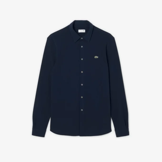 Camisa de piqué de algodón de corte entallado para hombre