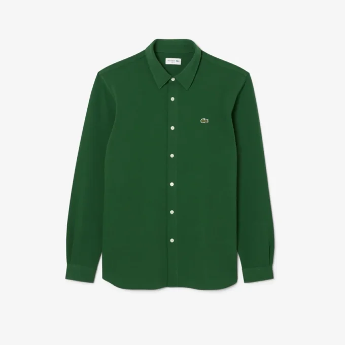 Camisa de piqué de algodón de corte entallado para hombre
