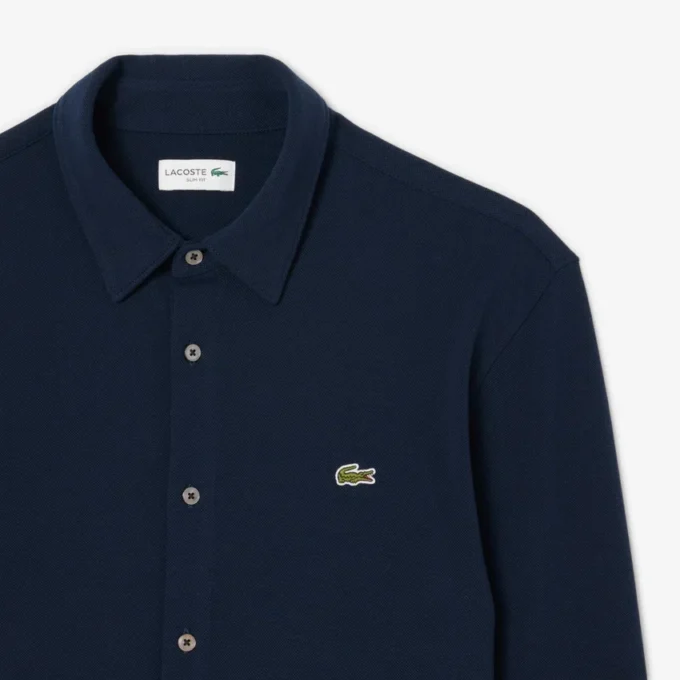 Camisa de piqué de algodón de corte entallado para hombre