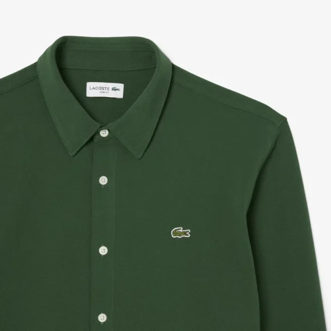 Camisa de piqué de algodón de corte entallado para hombre