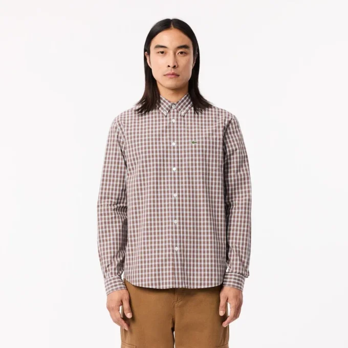 Camisa de popelín a cuadros de corte regular para hombre