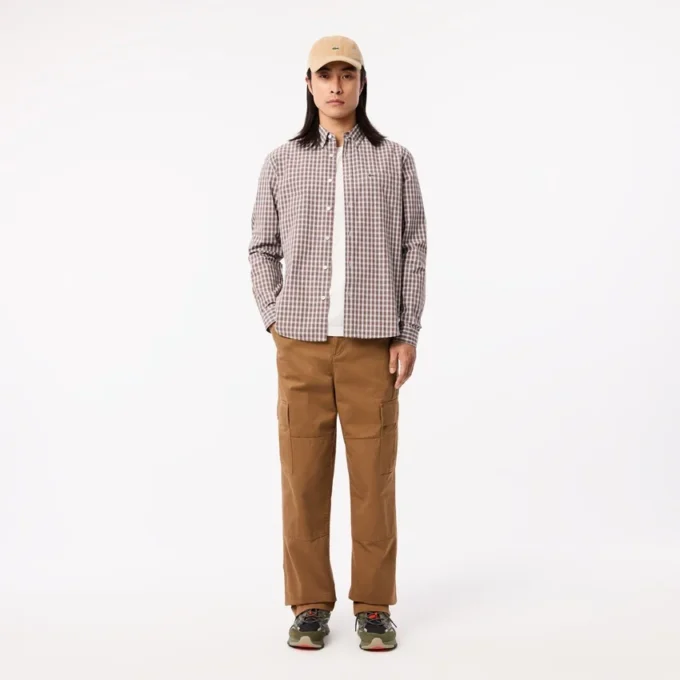 Camisa de popelín a cuadros de corte regular para hombre