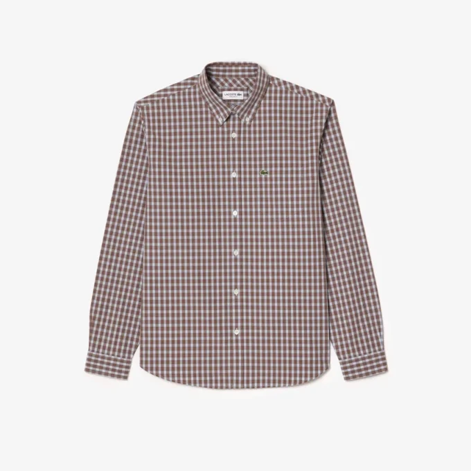Camisa de popelín a cuadros de corte regular para hombre