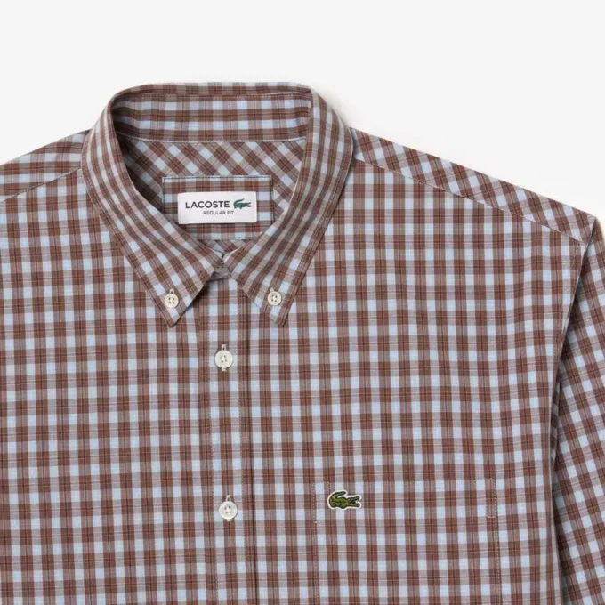 Camisa de popelín a cuadros de corte regular para hombre