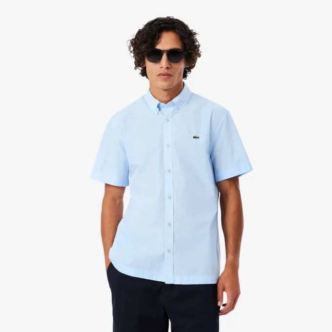Camisa de popelín de manga corta y corte regular