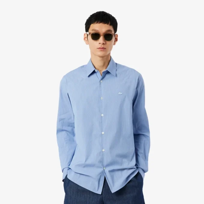 Camisa de popelín elástico a rayas de corte entallado