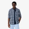 Camisa de popelín elástico con estampado de cuadros vichy y corte entallado