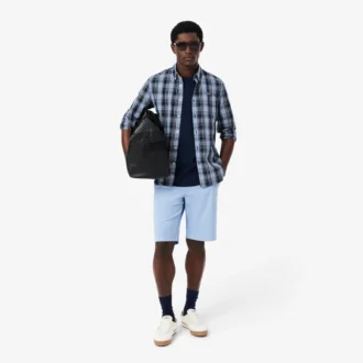 Camisa de popelín elástico con estampado de cuadros vichy y corte entallado