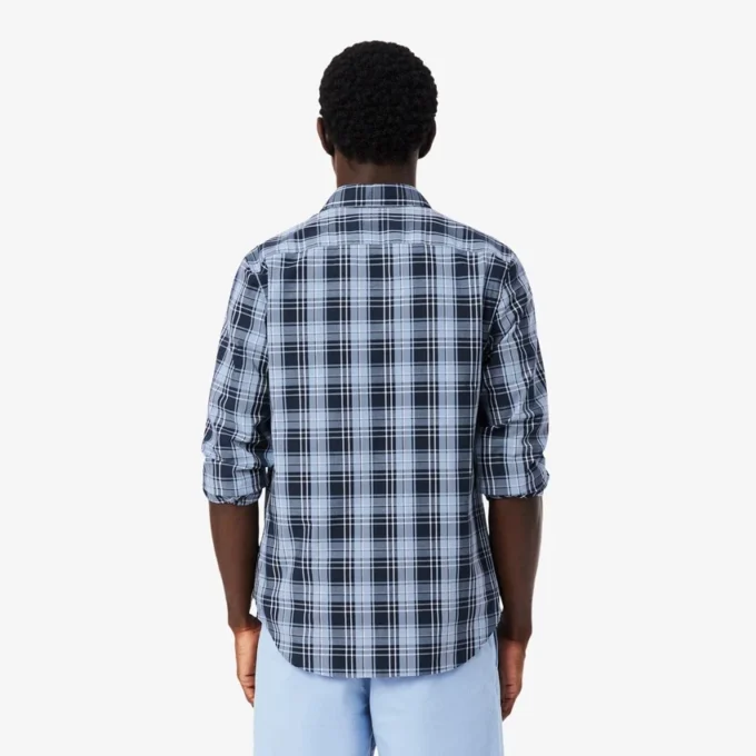 Camisa de popelín elástico con estampado de cuadros vichy y corte entallado