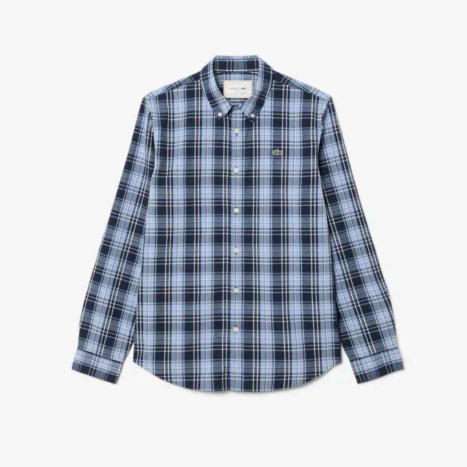 Camisa de popelín elástico con estampado de cuadros vichy y corte entallado