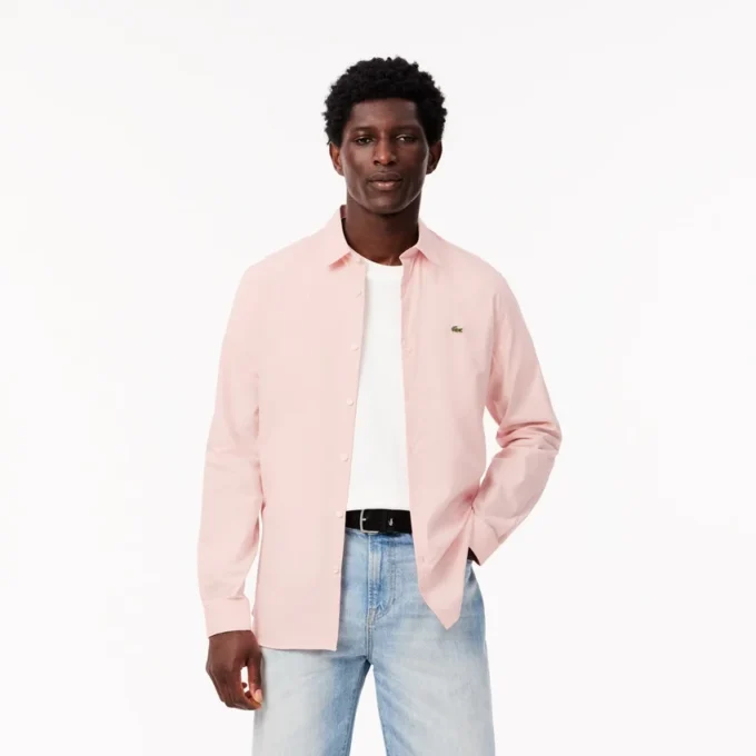 Camisa de popelín elástico de corte entallado para hombre
