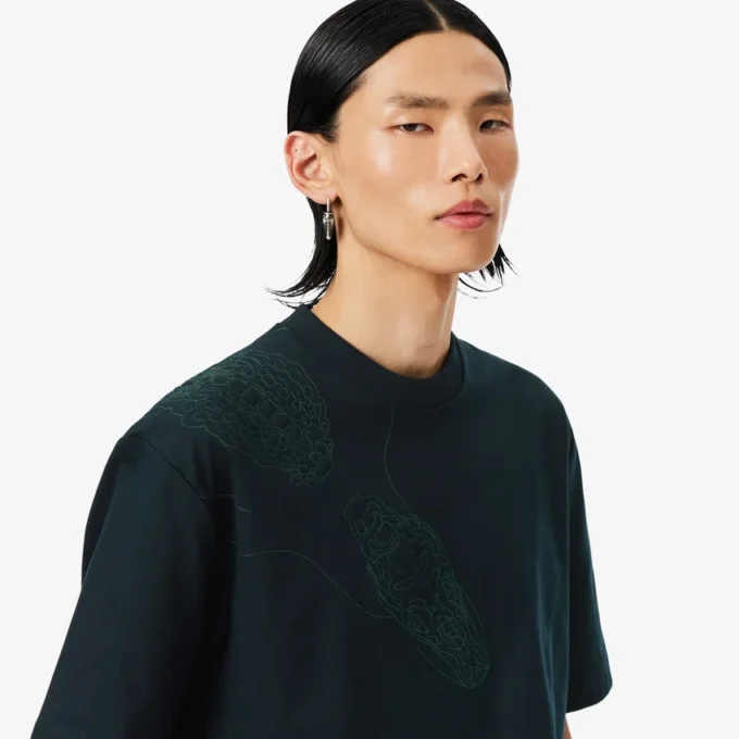 Camiseta con cocodrilo bordado de la pasarela