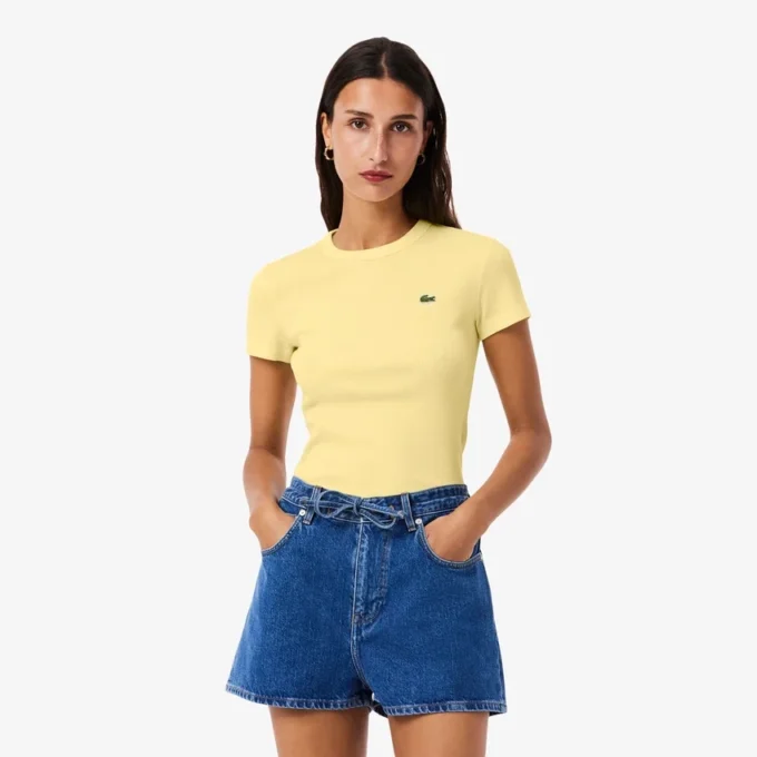Camiseta de algodón acanalado de corte ajustado para mujer