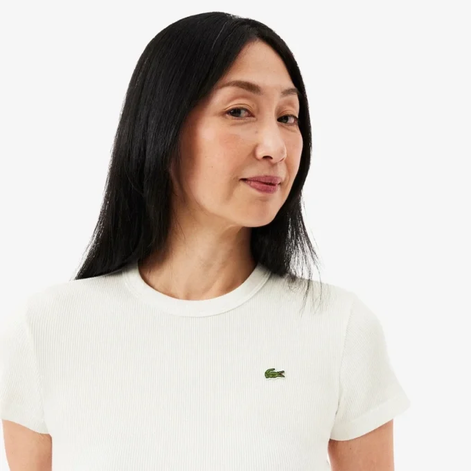 Camiseta de algodón acanalado de corte ajustado para mujer