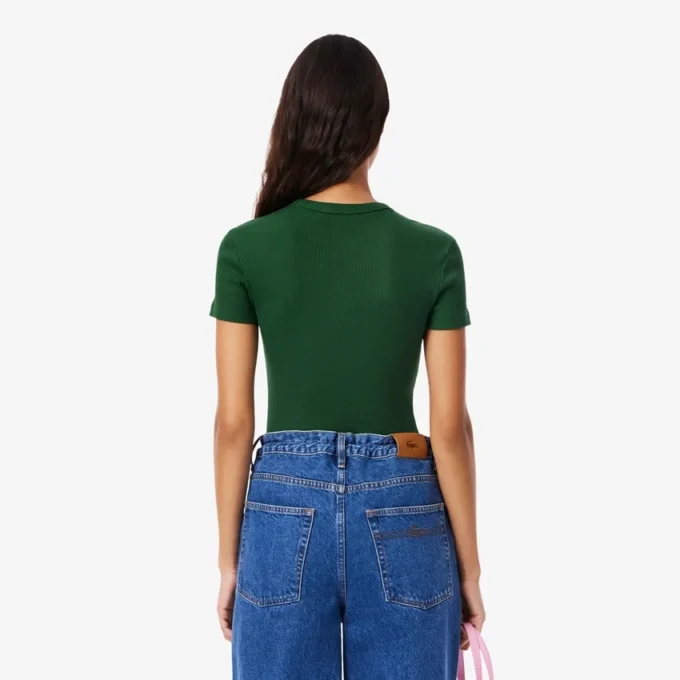 Camiseta de algodón acanalado de corte ajustado para mujer