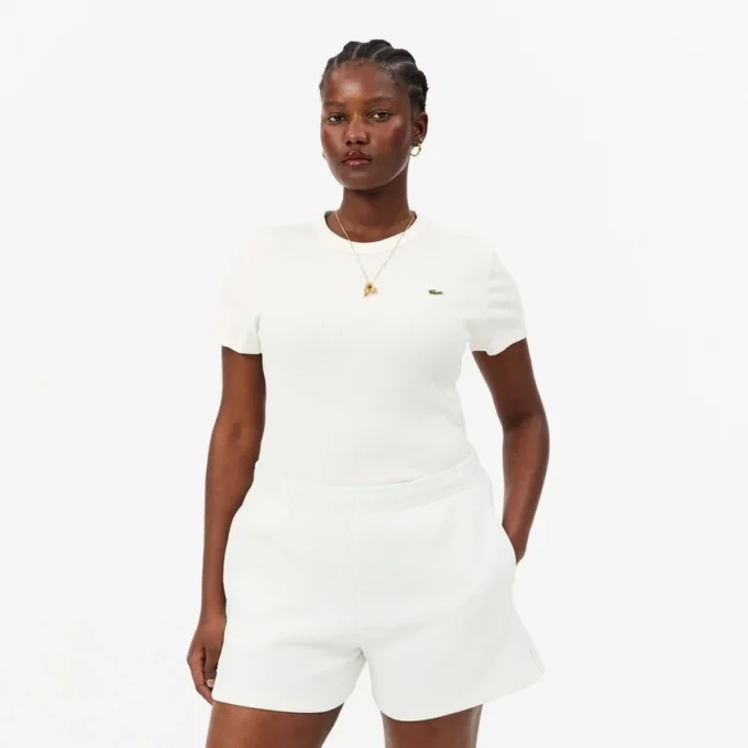 Camiseta de algodón acanalado de corte ajustado para mujer