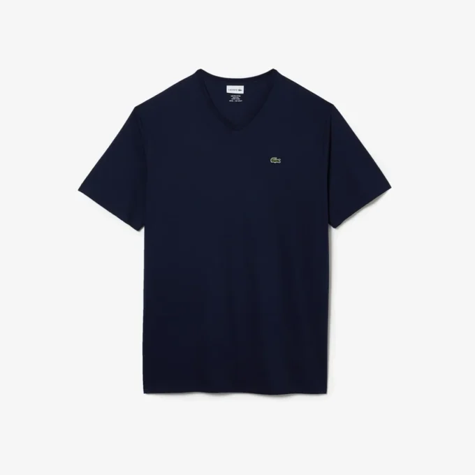 Camiseta de algodón con cuello en V acanalado y corte alto para hombre