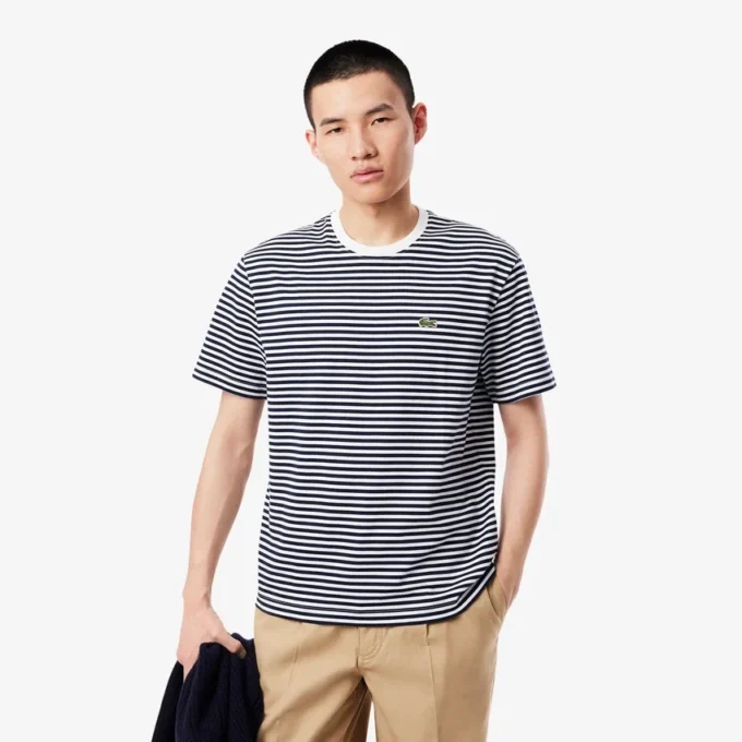 Camiseta de algodón grueso a rayas para hombre