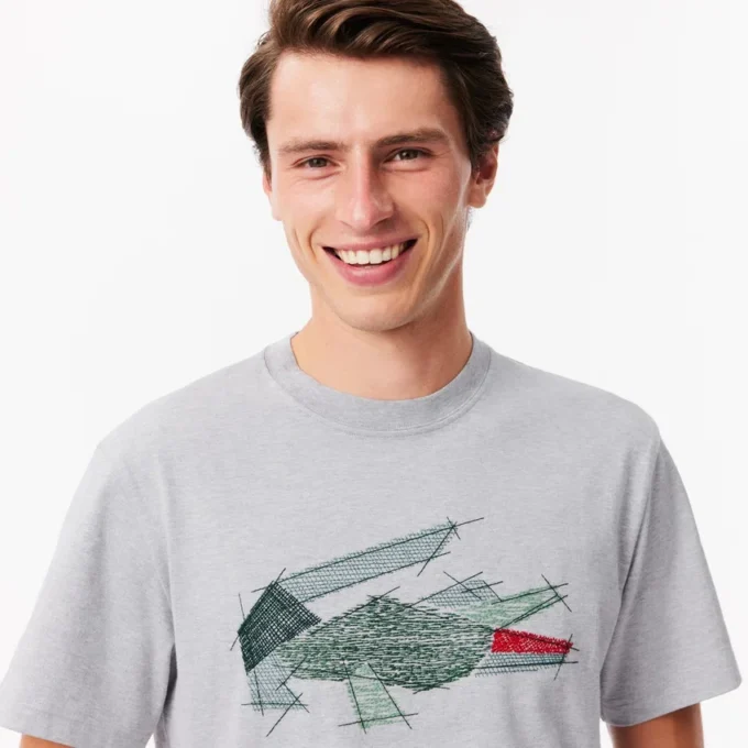 Camiseta de algodón grueso con estampado de cocodrilo para hombre