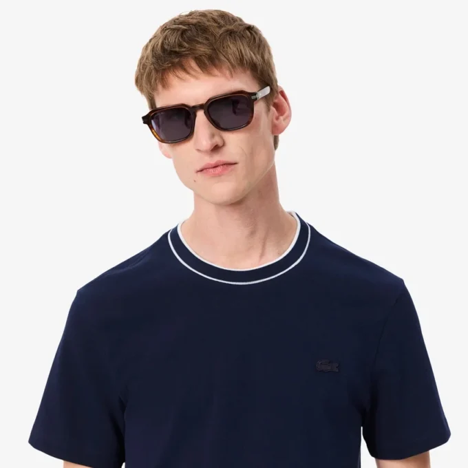 Camiseta de hombre con cuello a rayas de piqué elástico