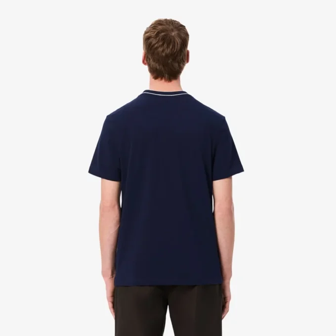 Camiseta de hombre con cuello a rayas de piqué elástico
