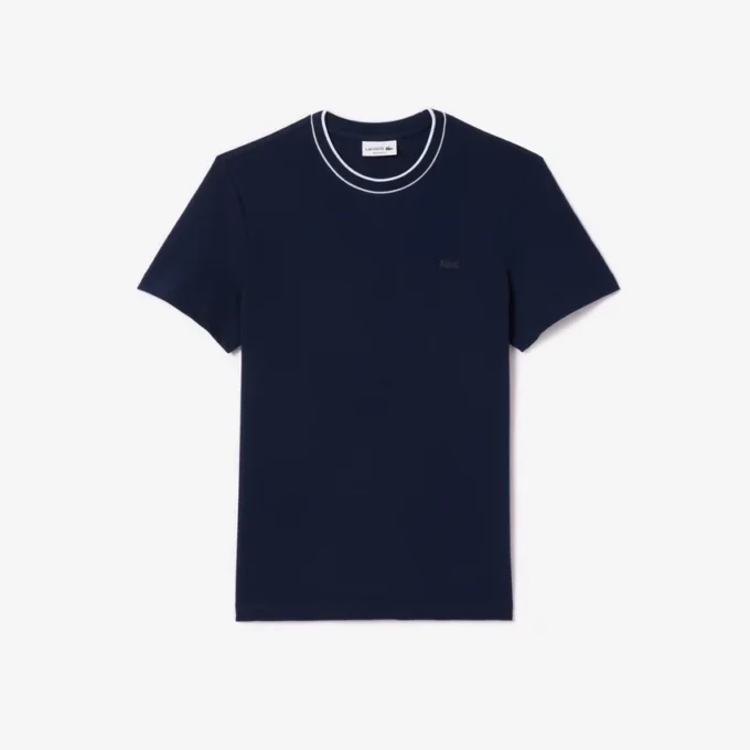 Camiseta de hombre con cuello a rayas de piqué elástico
