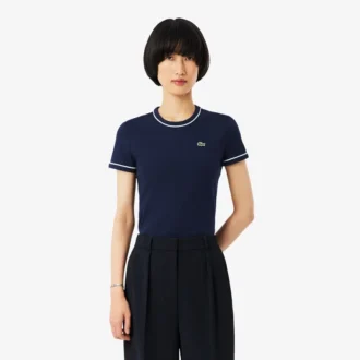 Camiseta de jersey con ribetes en contraste para mujer