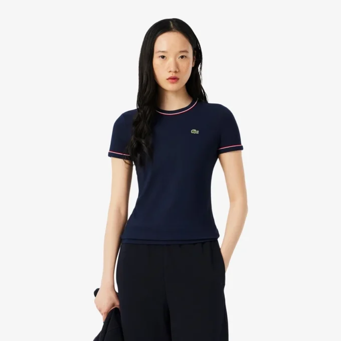 Camiseta de jersey con ribetes en contraste para mujer