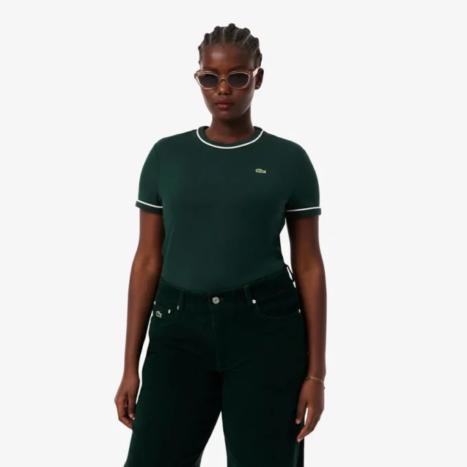 Camiseta de jersey con ribetes en contraste para mujer